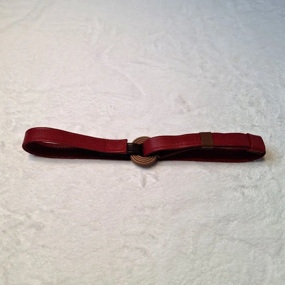 Hans Koch Ltd Red Leather Belt Vintage Minimalist Adjustable Colorblock Retro